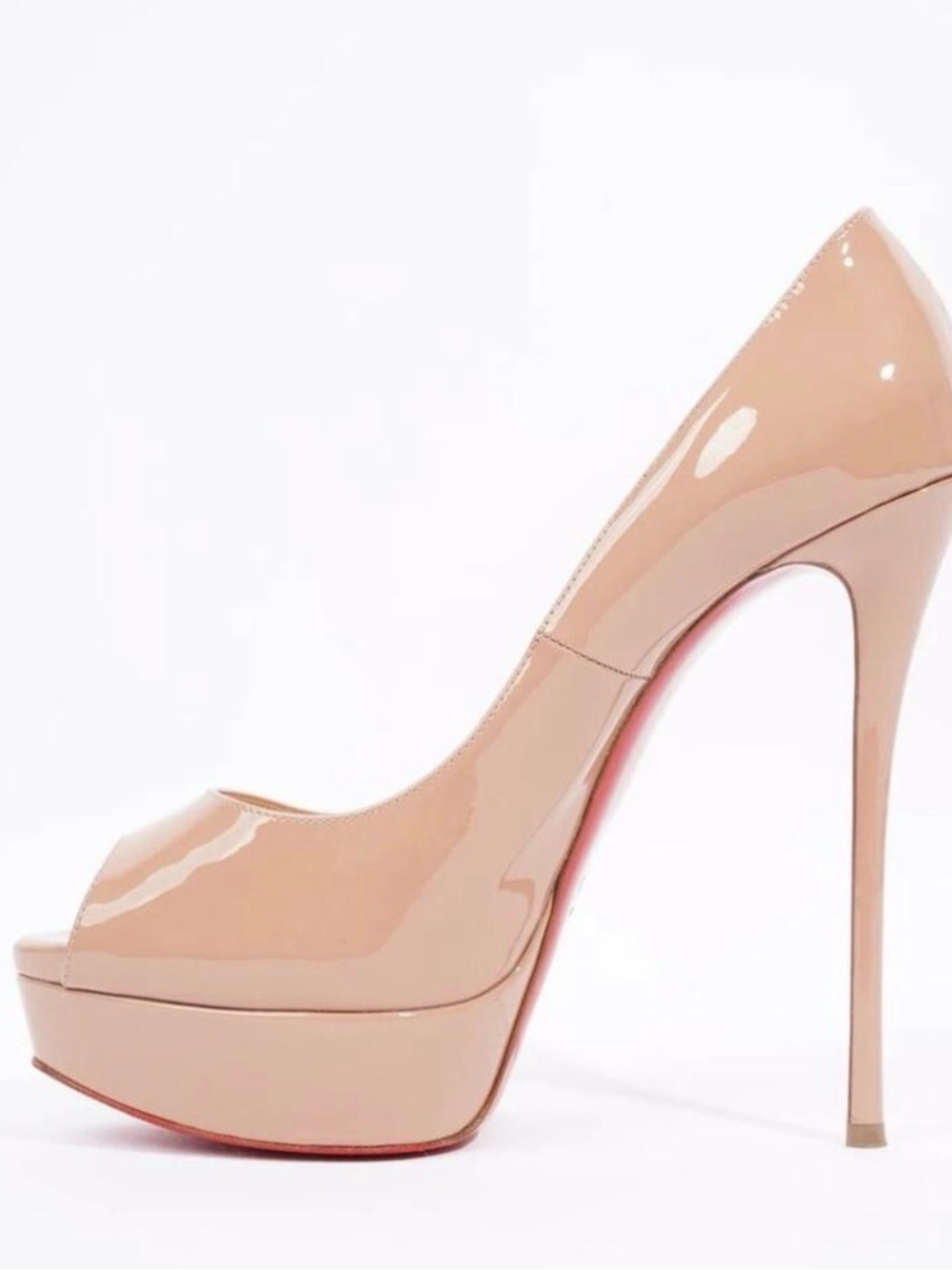 Christian Louboutin Nude Patent Peep-Toe Platform Stiletto